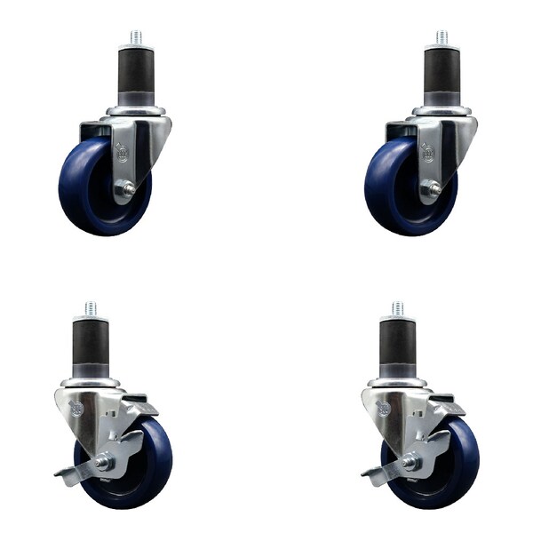 Service Caster 3.5'' SS Solid Poly Wheel Swivel 1-5/8'' Expanding Stem Caster Set 2 Brakes, 4PK SCC-SSEX20S3514-SPUS-2-TLB-2-158 - main